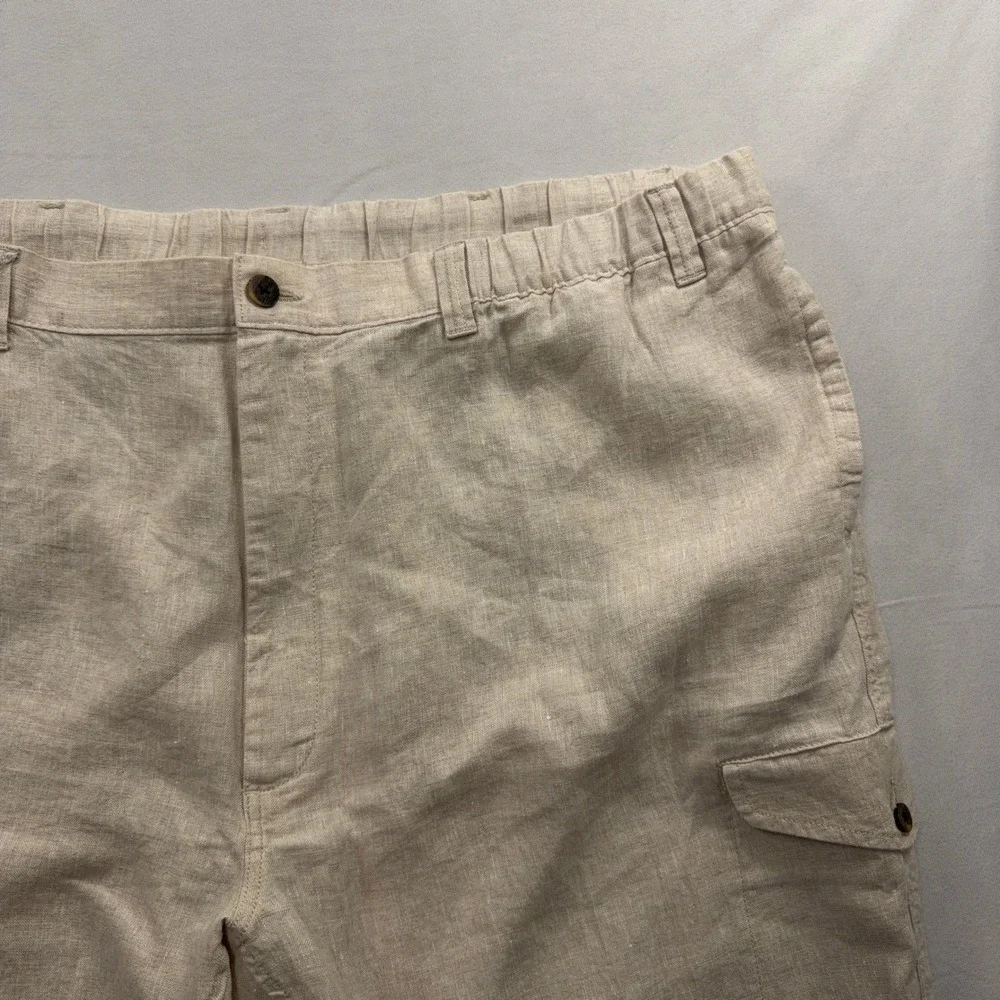Caribbean Cargo Pants 100% Linen Elastic Waist Natural Mens 50x30 NWT
